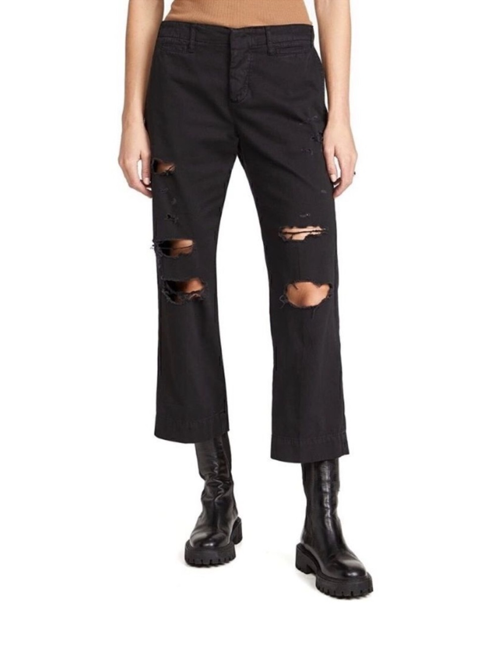 FRAME DENIM Le Tomboy Washed Noir Rips Trousers Size 23 NWT